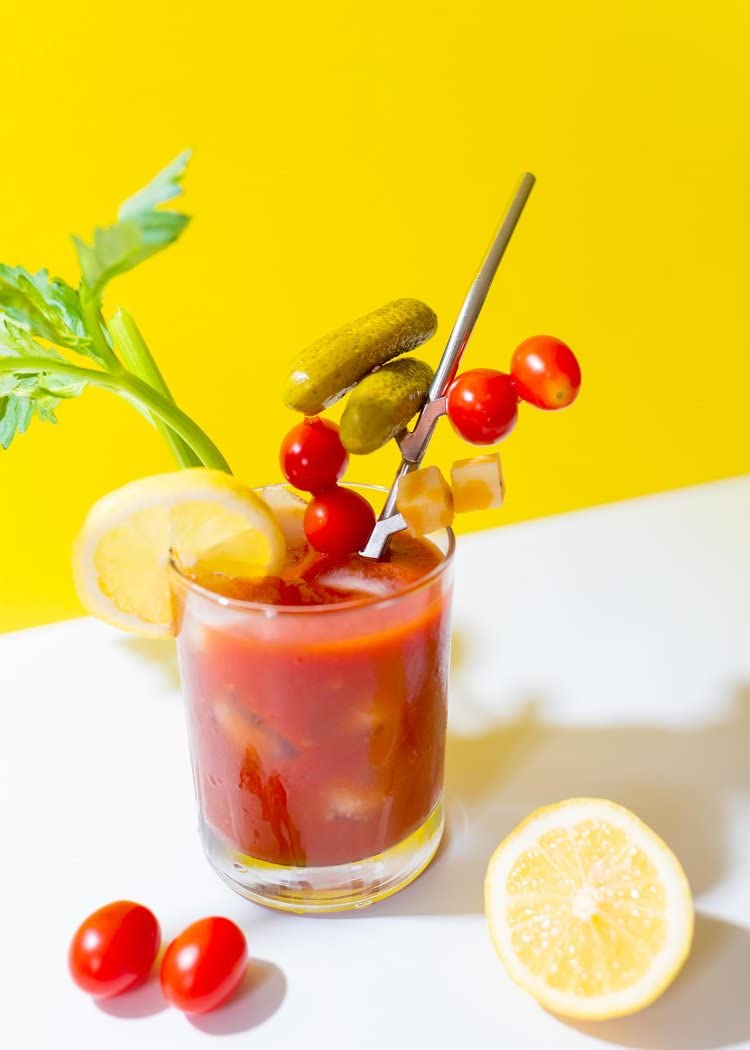 Nod Products Steel Straw and Skewer with Garnish Picks Bloody Mary Straw, 8-inch Length, Set of 4, Silver, One Size