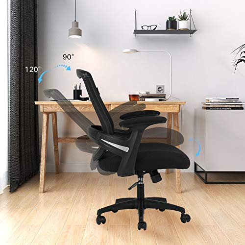 Hbada Ergonomic Office Chair, Computer Desk Chair, Swivel and Rocking Task Chair with Strong Shield Type Lumbar Support, Height Adjustable Mid-Back Mesh Chair with Padded Armrest, Black. - Thumbnail 7