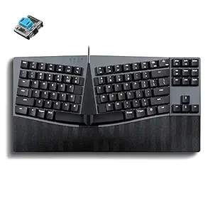 Perixx PERIBOARD-335BL Wired Ergonomic Mechanical Compact Keyboard - Low-Profile Blue Clicky Switches - Programmable Feature with Macro Keys - Compatible with Windows and Mac OS X - US English