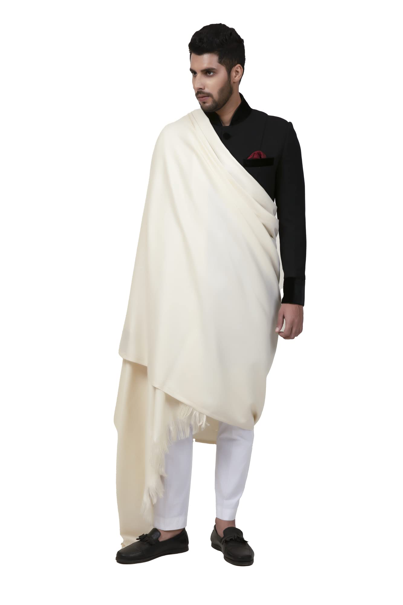 shal-é-pashm Gent's Lohi Shawl (White)-picture-16