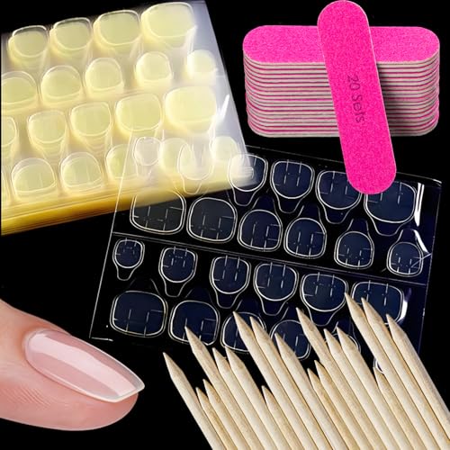 NAILJXPF Nail Stickers for Press Ons: 480Pcs Waterproof Adhesive Sticky Tabs for Natural Nails No Damage + 20 Mini Buffers + 20 Orange Sticks to Easy Remove Nail Glue Tabs