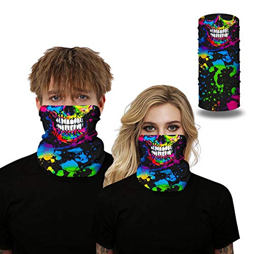 Mogokoyo Cache Cou Anti-Solaire Sans Coutures Bandana Multifonction Tour de Cou Tubulaire Anti-insert Bandana de Protection Respirant pour Moto Cyclisme Activité en Plein Air (Tête de Mort Colorée) Cover