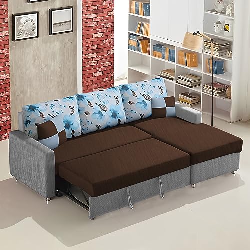 Image of Orland 4 Seater LHS L Shape Sofa Cum Bed for Living Room | Color - Brown Grey | Premium Fabric Sofa