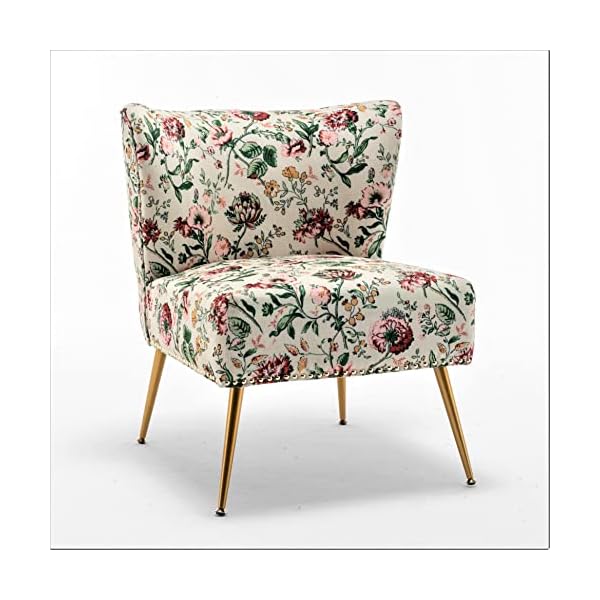 Thia armless accent chair for living room elegant seat with nailhead trim gold metal legs and comfortable curved back 28 d x 25 w x 295 h 03 floral print  urban country home decor