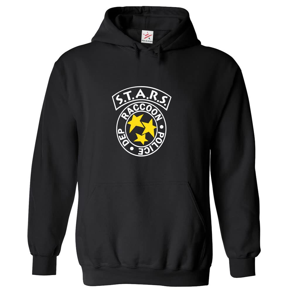 Stars Raccoon Police Department Zombie Unisex Adults Pullover Hoodie (XXL, Black)