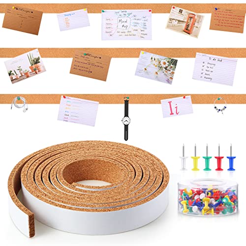 Nuanchu 158 x 1.6 Inch Cork Strips Bulletin Bar Strips Frameless Cork Board with 1 Roll Double Side...