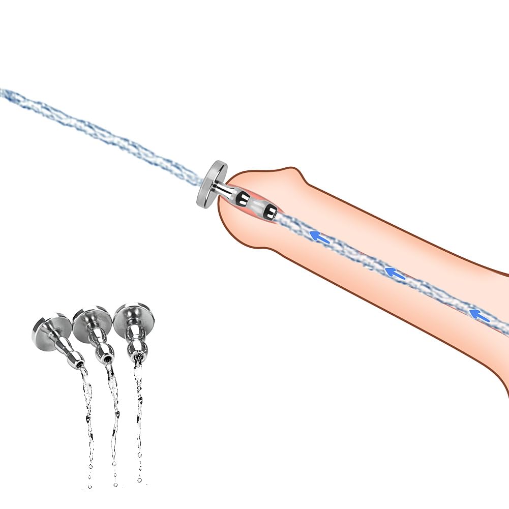 Set di Dilatatori Uretrali in Acciaio Inox, Dilatatore Uretrale con Base Sicura, Plug Penieno in Metallo, Giocattolo Sessuale per Masturbazione SM per Uomini (3pcs(0.5+0.6+0.7cm))