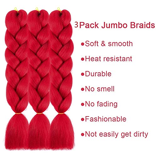 Afnote Red Braiding Hair Jumbo Braid Hair 3 Pack 24 Inch For Hair Extensions High Temperature Synthetic Crochet Braiding Hair For Black Women(A12)… #TOP2