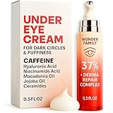Caffeine Under Eye Cream for Puffiness and Bags Under Eyes - Roller for Puffy Eyes and Dark Circles Under Eye Treatment for Women, Men - Hyaluronic Acid and Niacinamide Serum - Face Puffiness Reducer
