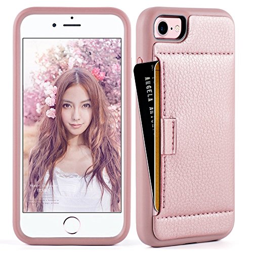 ZVE Wallet Case for Apple iPhone SE 2020, iPhone 8 and iPhone 7, 4.7 inch, Slim Leather Wallet Case with Credit Card Holder Slot Pocket Protective Case Cover for Apple iPhone 7/8/SE 2020- Rose Gold