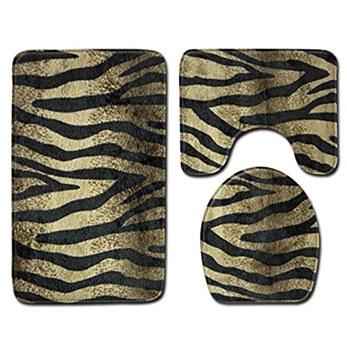 AllMonyba Badematten-Set 3-teiliges Badezimmerteppich-Set Leopardenmuster rutschfeste Sockel-Badematte Toilettenkontur…