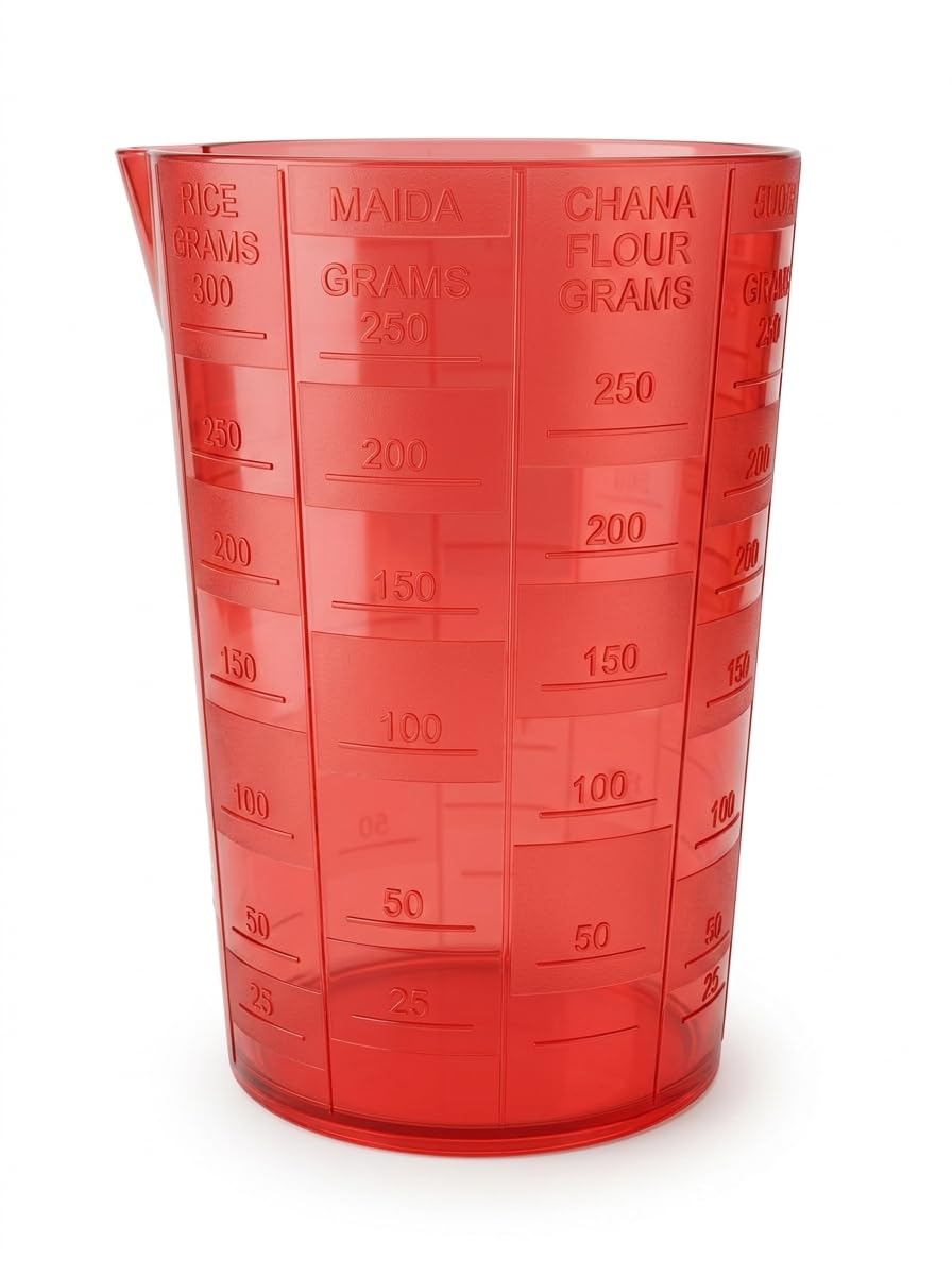 350 ml Plastic Measuring Glass for Kitchen | Multi-Scale Gram, Litre & Ounce Measuring Cup | Red Food-Grade Reusable Liquid & Rice Measuring Cup-image-37
