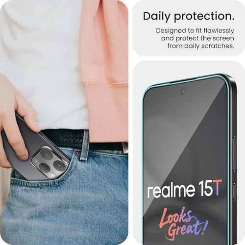 Image of FIRST MART Tempered Glass for Realme 15T 5G with Black Camera Ring Guard & Installation Kit | HD Clear Edge-to-Edge Screen Protector, Scratch Resistant, Case-Friendly | Pack of 1