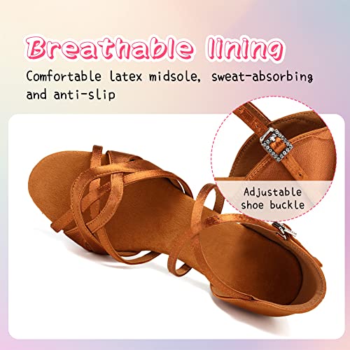 HIPPOSEUS Girls Latin Dance Shoes Silk Satin Ballroom Salsa Dance Practice Performance Shoes Suede Sole3