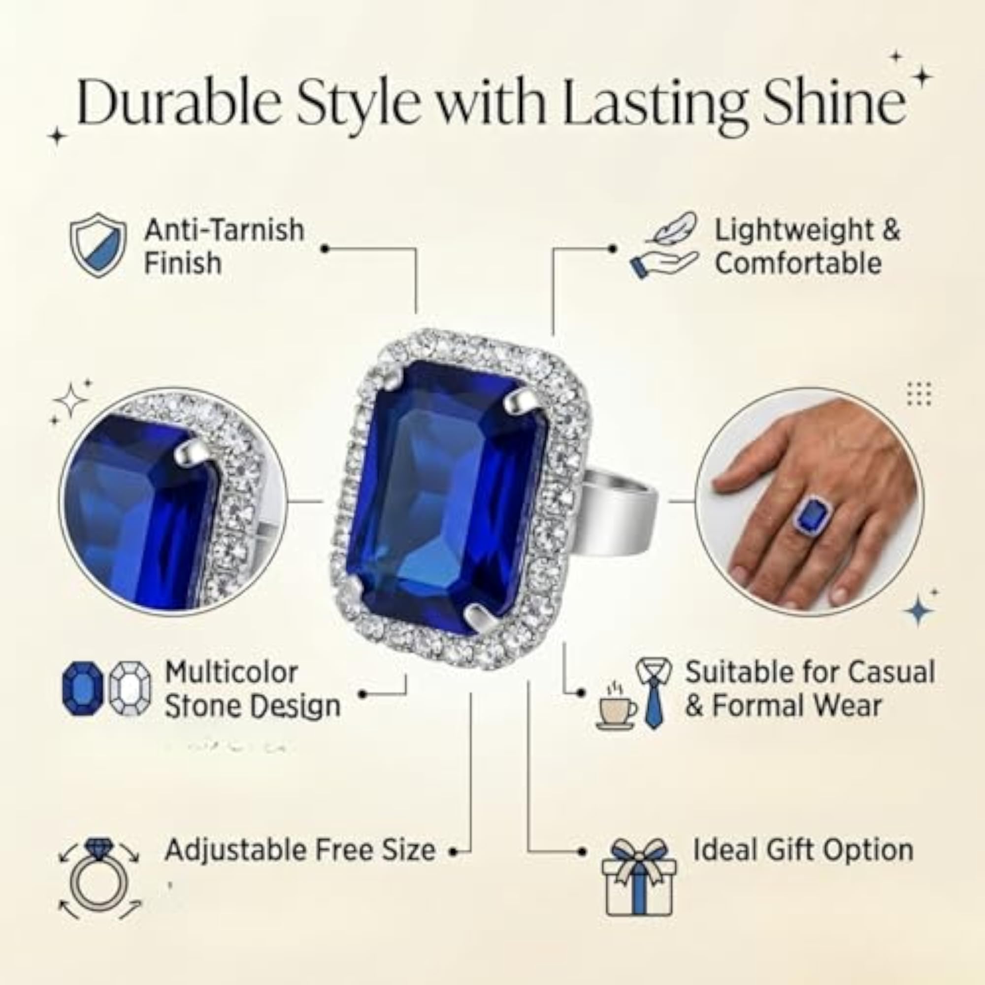 Multicolor Stone Adjustable Ring for Men