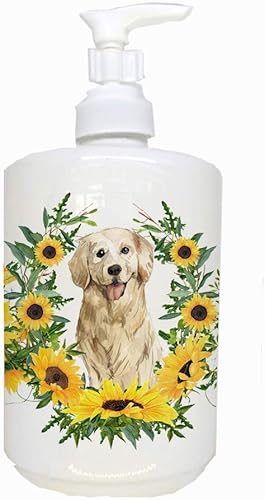 Caroline's Treasures CK2976SOAP Golden Retriever in Sunflowers Dispensador de jabón de cerámica, multicolor Caroline's Treasures CK2976SOAP Golden Retriever in Sunflowers Dispensador de jabón de cerámica, multicolor
