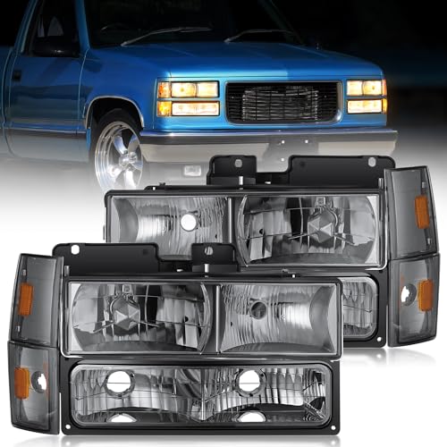 Image of Nilight Headlight Assembly Compatible with Chevy GMC 1988-1993 | For Chevrolet Silverado & Suburban 1988 1989 1990 1991 1992 1993 Smoke Housing Amber Reflector Headlights Replacement