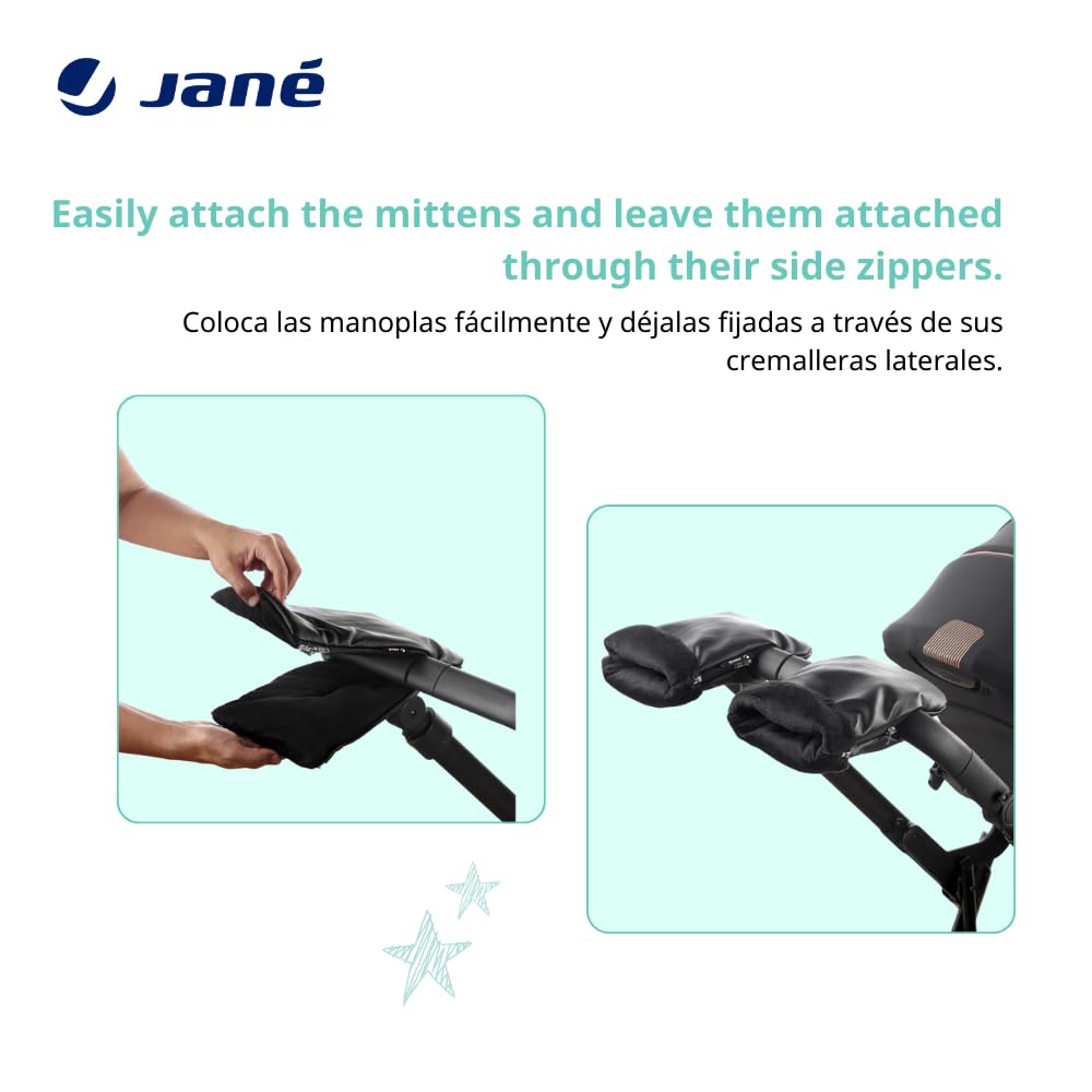 Jané Moufles Poussette Hiver, Universelles avec Fermeture Zippée, Doublure Polaire, Protection Froid et Vent
