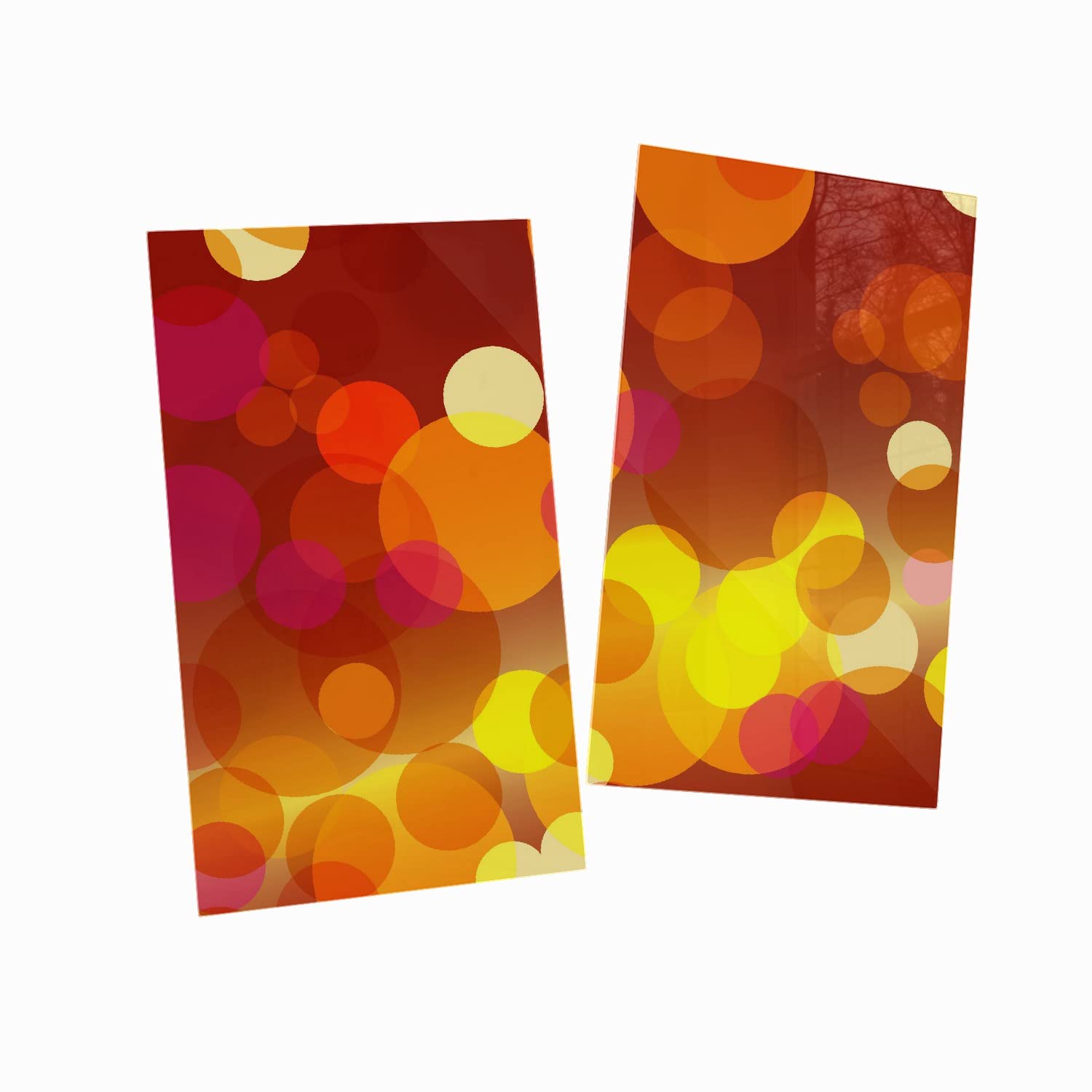 Wallario Herdabdeckplatte/Spritzschutz aus Glas, 2-teilig, 60x52cm mit 13mm hohen Füßen, für Ceran- und Induktionsherde, Rote gelbe und orange Kreise - harmonisches Muster