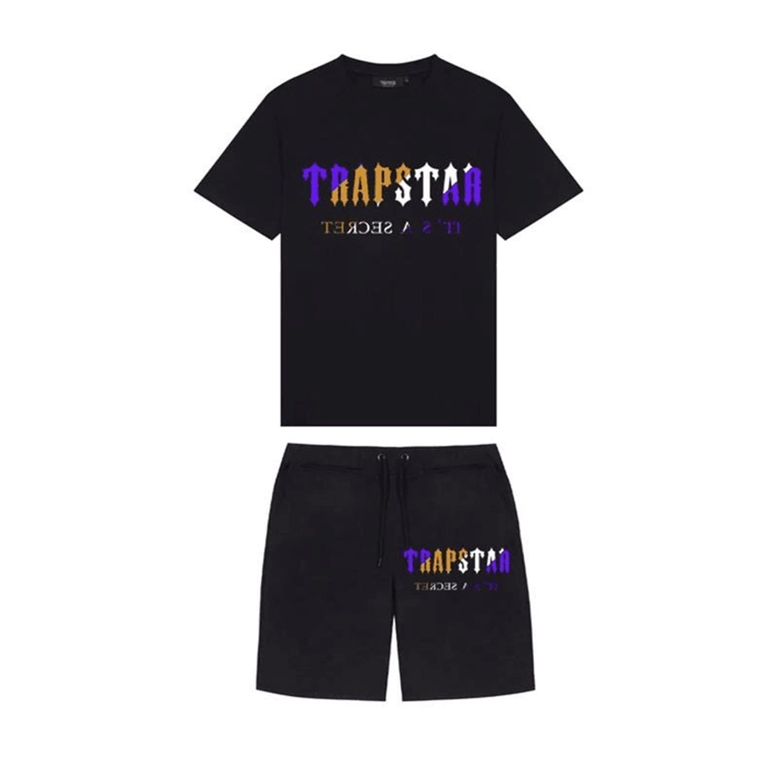 YOUPO Trapstar Letters Printed Casual Sportswear Suit, Men and Women T-Shirt + Shorts + Hat 3 Piece, Loose Jogging Short Sleeve Tracksuits (Color : F1, Size : X-Large)