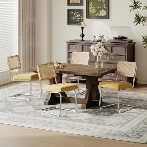 COLAMY Rattan Esstischstühle 4er Set, Samtbezug mit Metallgestell,...