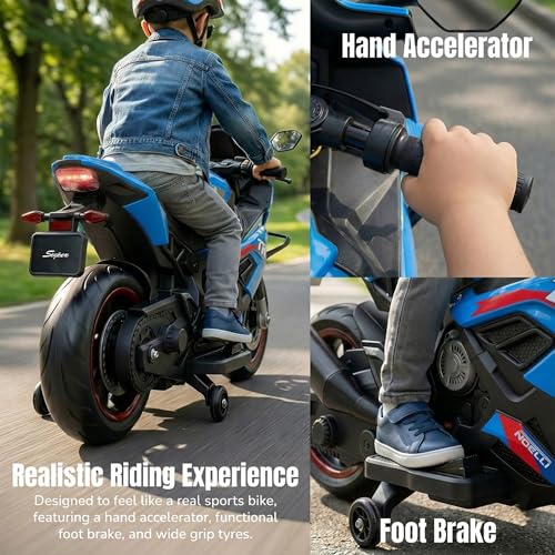 Image of Baybee BTR Baby Battery Operated Bike for Kids with Hand Accelerator USB Bluetooth, Rechargeable Rideon Toy Bike with RGB LED Light & Music, Baby Electric Bike for Kids 3+ Years Boys Girls (Blue)