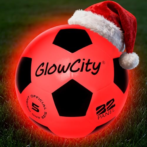 GlowCity Glow in The Dark Soccer Ball | Light Up Indoor/Outdoor Soccer Ball with 2 LED Lights | Pre-Installed Batteries | Fun Gift for Teens