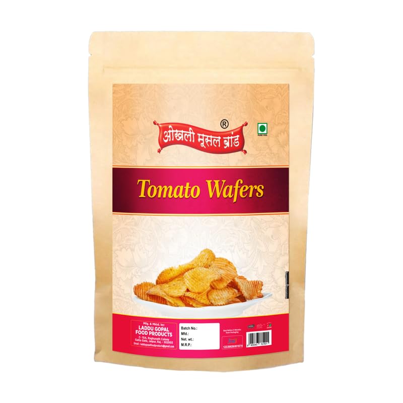 OKHLI MUSAL BRAND Original Style Chilli Sprinkled, Potato Chips | Authentic indori Namkeen Aloo Chips/Potato Chips Wafers | Tomato Tango Flavour, Crunchy Chips & Snacks Wafers-300g*1Pack