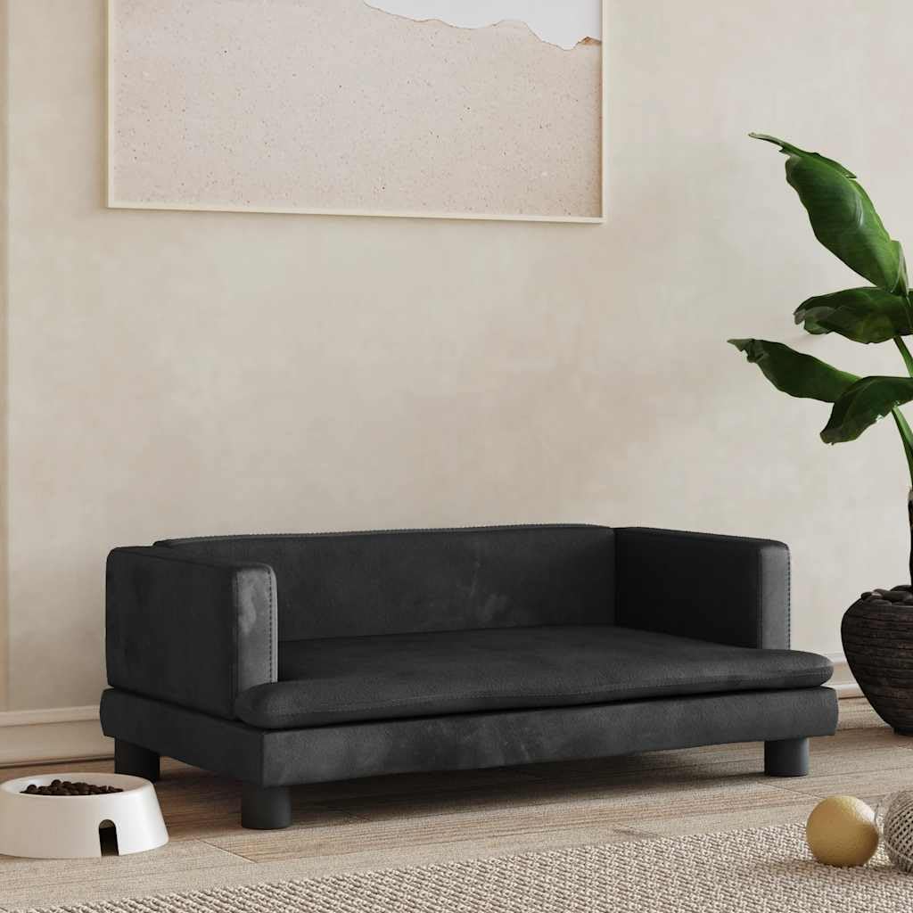 Cuccia per cani in velluto nero, 80 x 45 x 30 cm, con materasso morbido, cestino antiscivolo e rivestimento sfoderabile, ideale come posto per dormire per animali domestici, cuccioli, anziani