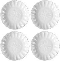 Vista 6 de Sizikato 4 platos de aperitivo de porcelana blanca, plato de salsa de 3.5 pulgadas, encaje en relieve