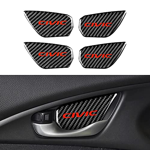 4PCS Inner Door Handle Bowl Cover Trim Carbon Fiber Sticker Decals Interior Compatible with Honda Civic 10th Gen 2016 2017 2018 2019 2020 2021 Car Accessories (Civic Logo)