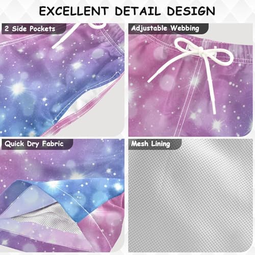 Pigsaly Boys Swim Trunks Purple Lavender Blue Gradient Flash Glitter Boys Board Shorts Swimsuit Swimwear Bathing Suit XS3