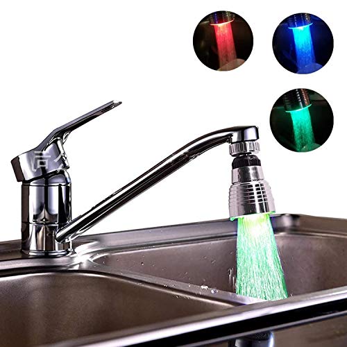 Image of inchSNOMYRS 3-Color Temperature Sensitive Gradient LED Faucet Light Circular 360 Degree Rotatable Color Changing Faucet Tap Sink Faucet for Kitchen and Bathroom (3 Color-1PC-360- Circular) inch