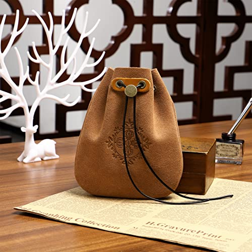 STOBOK Leather Drawstring Jewelry Pouch for Rings and Necklaces, Travel Accessory Holder for Gifts, Coin Pouch For Women Small Multi-Use Storage Bag2