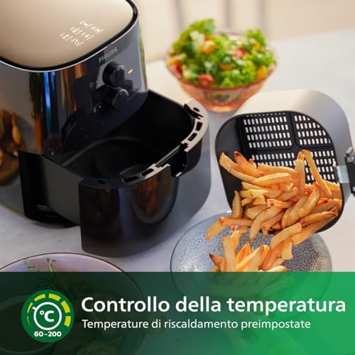‎PHILIPS Essential Airfryer Friggitrice Ad Aria - Capienza Da 4,1 L, Friggitrice Senza Olio, Tecnologia Rapid Air, App HomeID, Timer E Controllo Della Temperatura, Nero (HD9200/90)