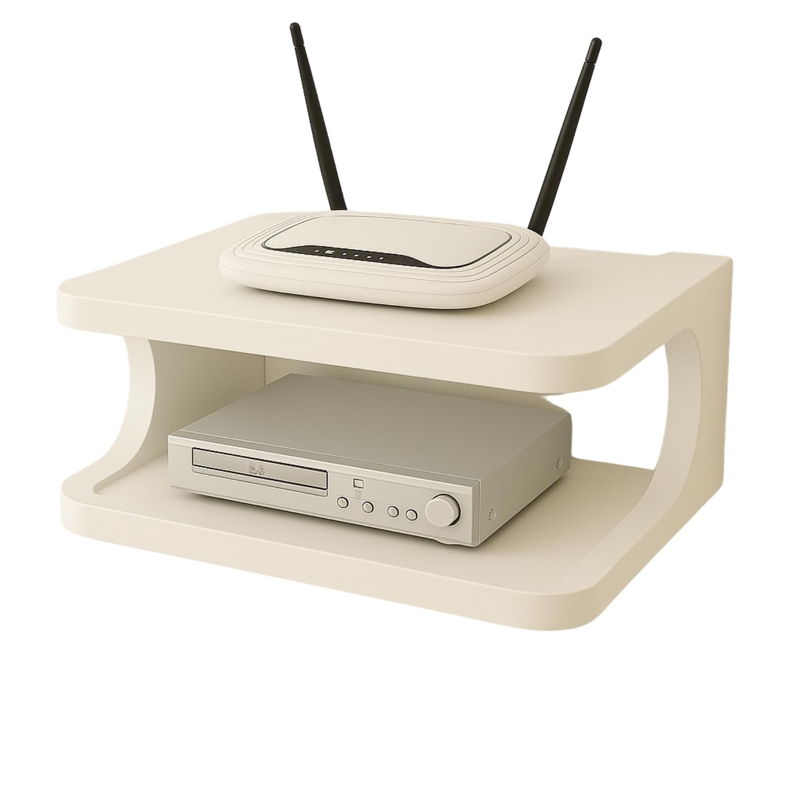 TV Unit Set Top Box Stand MDF Wall Mount Router Shelf White | Premium MDF wall-mounted 2-tier shelf for TV unit router set top box and media devices with durable space-saving design.-image-38