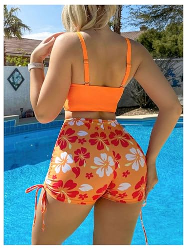SHENHE Women's High Waisted Shorts Swimsuits Tummy Control High Neck Halter 2 Piece Bikini Set3