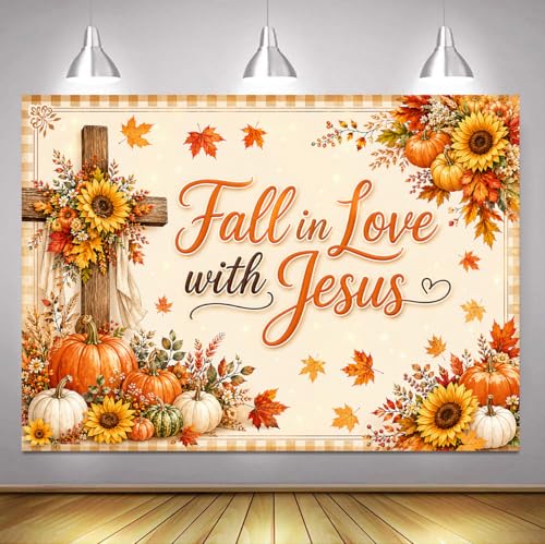 Toile de fond Fall in Love with Jesus grand format décor église chrétienne