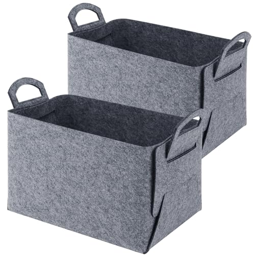 Cesta de almacenamiento de fieltro gris oscuro con asas suaves y diseño elegante 2
