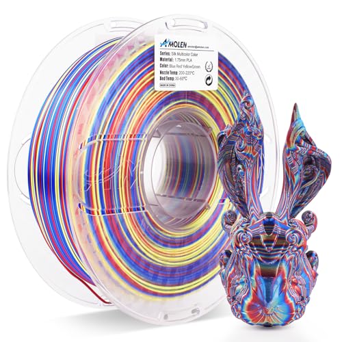 Image of AMOLEN Silk PLA 3D Printer Filament, Shiny Multicolor Rainbow PLA Filament 1.75mm, Fast Color Change PLA 3D Printing Filament for Most FDM 3D Printer, Blue Red YellowGreen