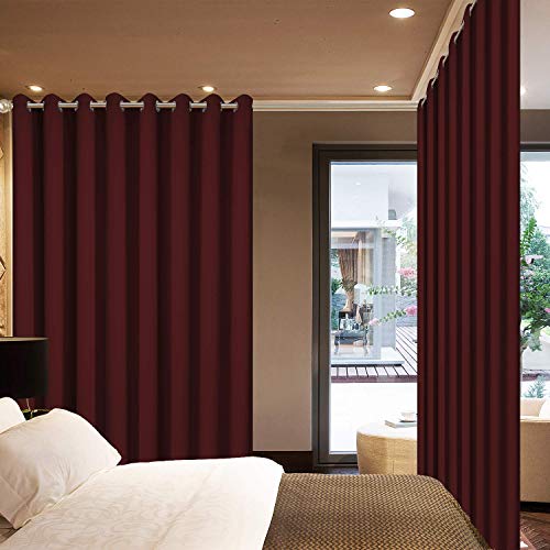Yakamok Extra Wide Blackout Curtain for Sliding Glass Door, Grommet Thermal Insulated Room Divider Curtain 100W x 84L inch, Room Darkening Patio Curtain,8.3ft Wide x 7ft Tall, 1 Panel,Burgundy Red