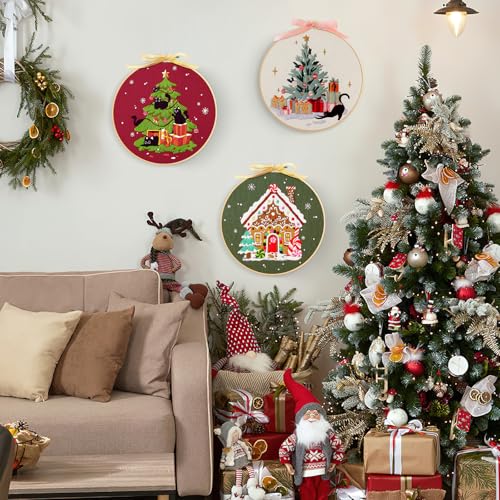 JSRQT Christmas Embroidery Kits for Adults Beginners Christmas Cross Stitch Kits, 3 Pack DIY Needlepoint Supplies - Image 2