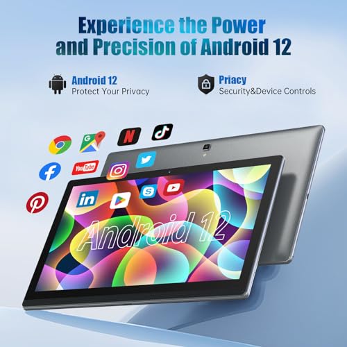 MESWAO Tableta Android 12, Tablet de 14.1 Pulgadas con Pantalla IPS HD de 1920x1080, 6 GB/128 GB, 2.4 G/5G WiFi, Batería de 10000 mAh – Ideal para productividad, Entretenimiento y educación(Gris)