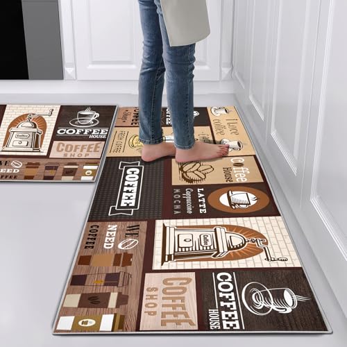 Hoimlm Küchenteppiche 2 Stück, Rutschfestes Küchenmatten, Küchenmatten Set Mit Schiebeaufkleber für Badezimmer/Wohnzimmer Flur, rutschfest Wasserdicht & Leicht abwaschbar (Style D, 40x60+40x120cm)