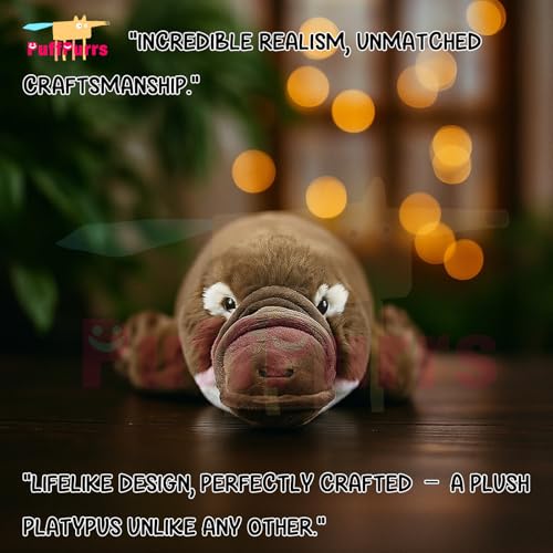PuffPurrs Lebensechter Schnabeltier-Plüsch, Realistischer Entenschnabel-Breite Schnauze Teddy, Süßer Schnabeltier Kissen-Geschenk, 43 cm