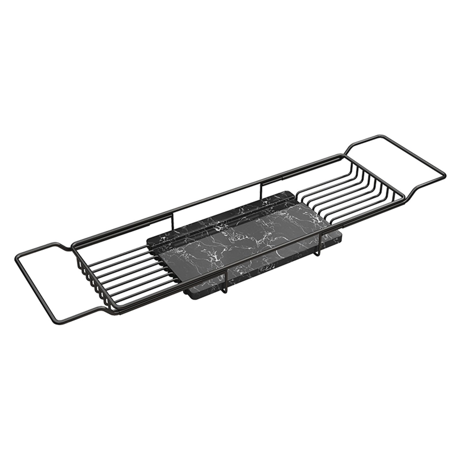MYUYEE Premium Stainless Steel Adjustable Bathtub Tray With Black Marble Accent Perfect Housewarming Holiday Or Birthday Gift For Bath Lovers (Black)