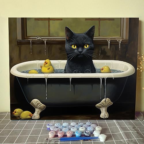 BINGQIAN Pintura digital para principiantes, pintura digital de gato negro con pincel y pintura acrílica, sin marco, 40 x 50 cm