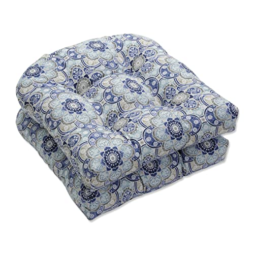 Pillow Perfect Outdoor/Indoor Keyzu Medallion Mariner Tufted Seat Cushions, Blue 2 Count
