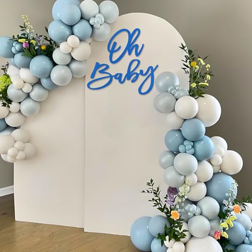 Image of 'Oh Baby' Sign for Backdrop - Felt Baby Shower Banner Boy Girl Decorations Gender Reveal 1st Birthday Party Photography Background - Blue