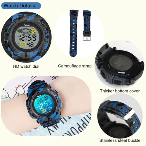 Image of Kids Watch Digital for Boys-Waterproof Kids Sports Watch with Light, Alarm&Snooze,Stopwatch Military Design Silicone Band Gift for Birthdays,Christmas Outdoor Activities(8+ Years)